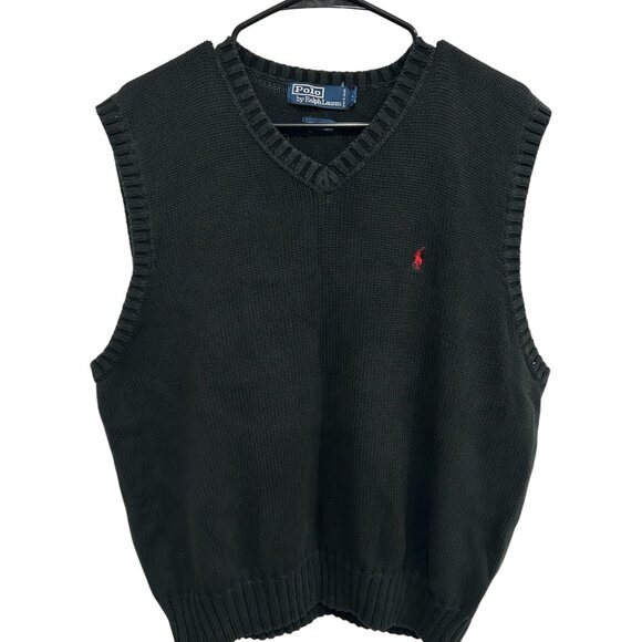 Polo Ralph Lauren Unisex Black Knit Cotton Sweater V-Neck Vest Size XXL Preppy - Picture 1 of 9